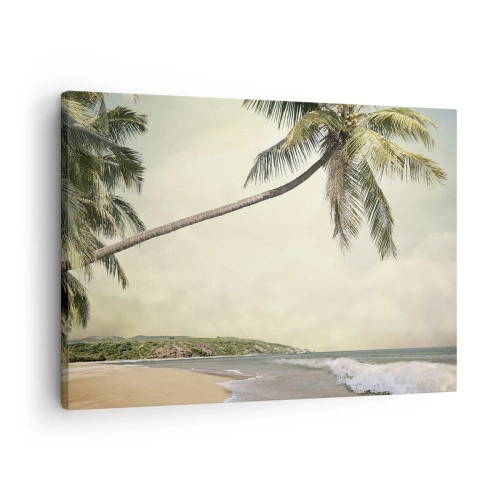 Lærredstryk - Billede på lærred - En strand med palmer mod et roligt hav - 70x50cm - En tropisk drøm - Moderne vægdekoration til stue og soveværelse ARTTOR