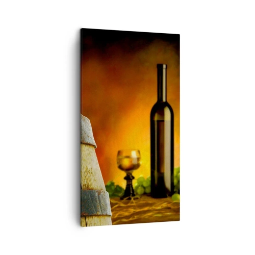 Lærredstryk - Billede på lærred - Stilleben med en flaske vin og en drueklaske - 45x80 cm