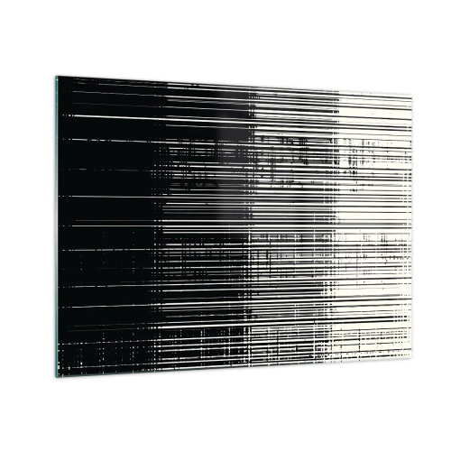 Billede på glas - Sort-hvid abstraktion med vandrette linjer, der skaber en gradient - 70x50cm - Bølger og vibrationer - Moderne vægdekoration til stue og soveværelse ARTTOR