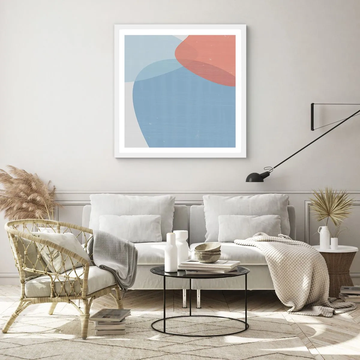 Plakat i hvid ramme - Pastelfarvede relationer - 30x30 cm