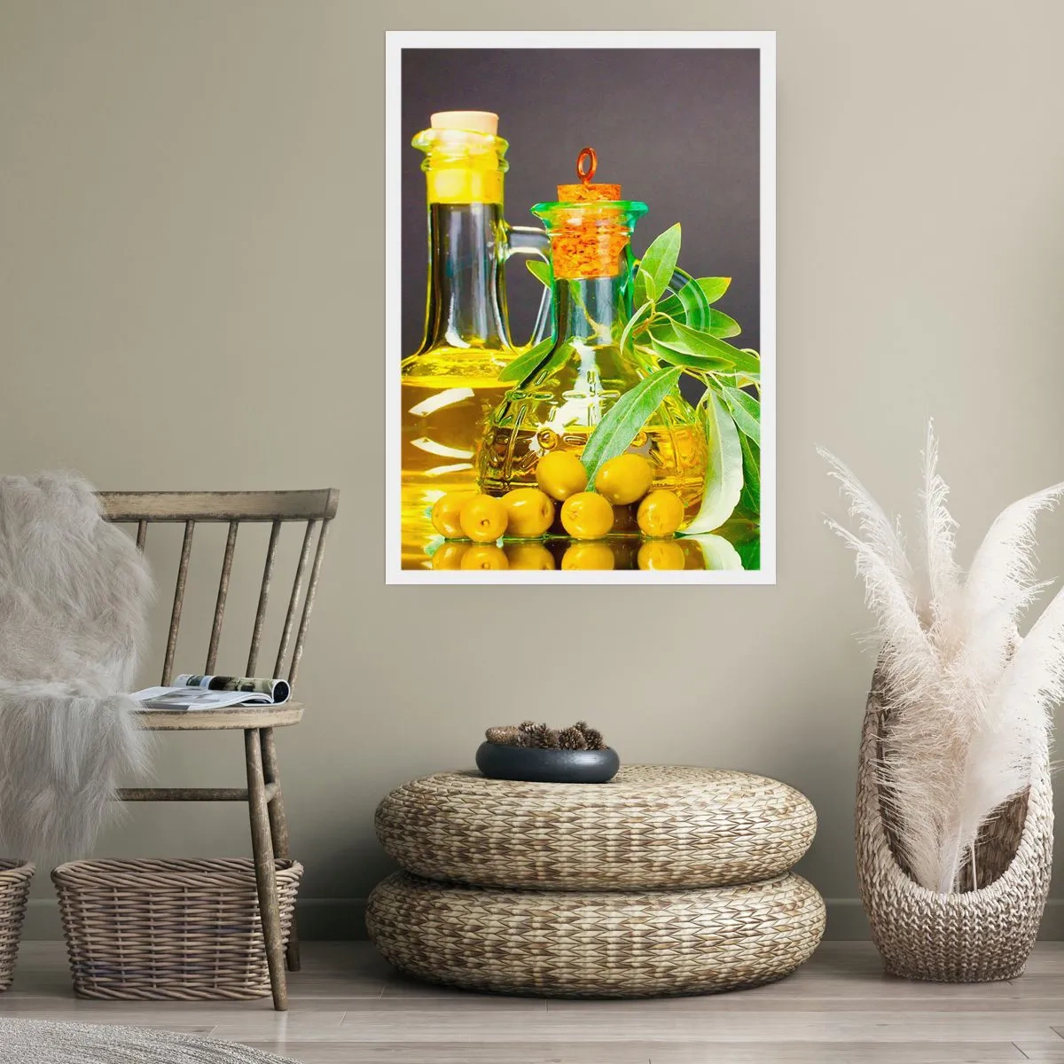 Plakat - Stilleben med oliven og olie - 40x50 cm