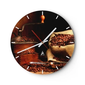 Vægur, Uret - Kaffebønner og en rustik kværn - 30x30cm - Stilleben med kaffebønner og kværn - Moderne vægdekoration til stue, køkken og soveværelse ARTTOR