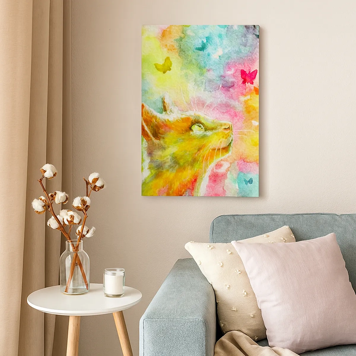 Lærredstryk - Billede på lærred - Kattens høje himmel - 50x70 cm