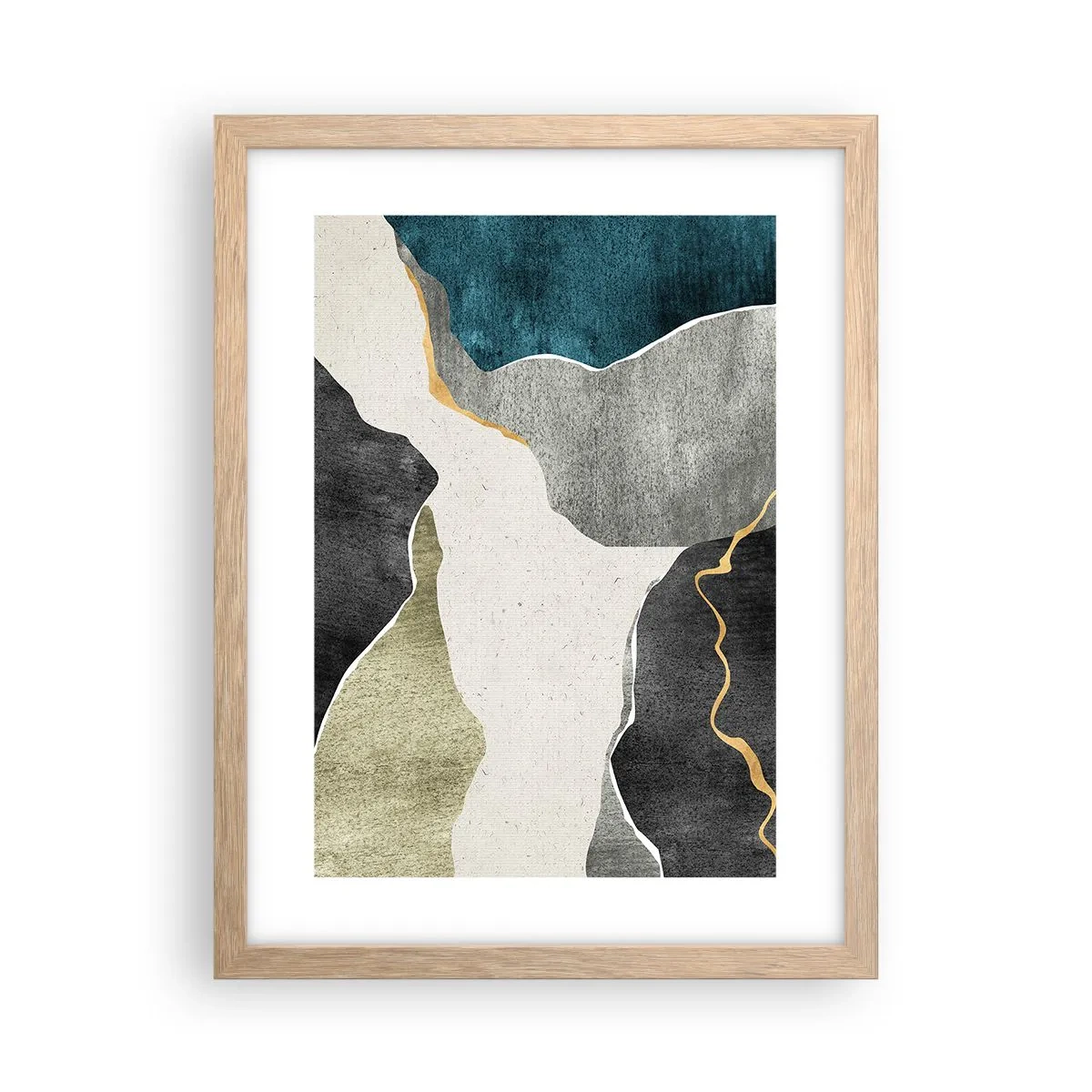 Plakat i ramme af lyst egetræ - Mosaikkomposition med en streng af guld - 30x40 cm