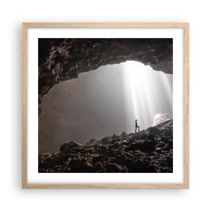 Plakat i ramme af lyst egetræ - Lysende grotte - 50x50 cm