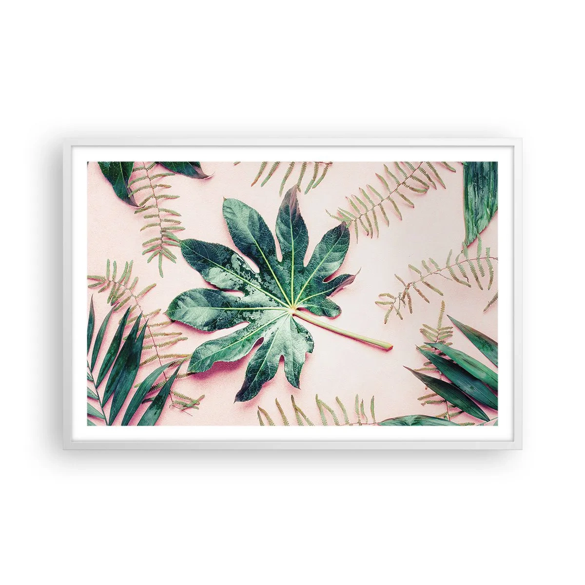 Plakat i hvid ramme - En undersøgelse af grønt på en lyserød baggrund - 91x61 cm