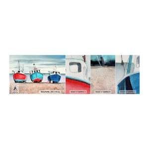Prøve Fototapet Premium Canvas - Klar til at fange - Nautisk, Ved havet, Fiskekuttere - 100x30 cm