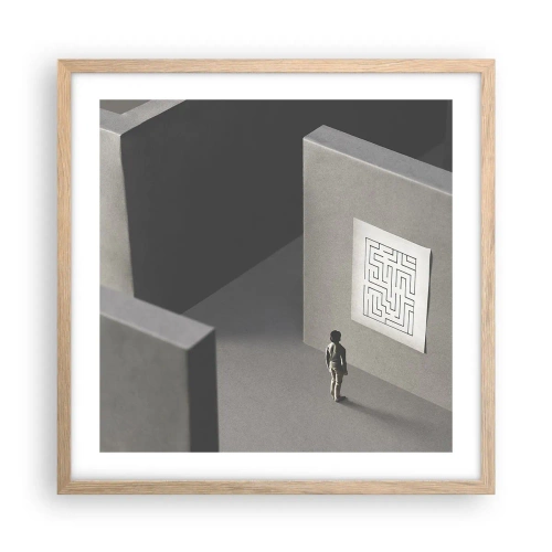 Plakat i ramme af lyst egetræ - Men hvor er jeg? - 50x50 cm
