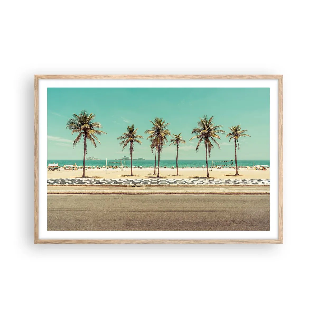 Plakat i ramme af lyst egetræ - På stranden - 91x61 cm