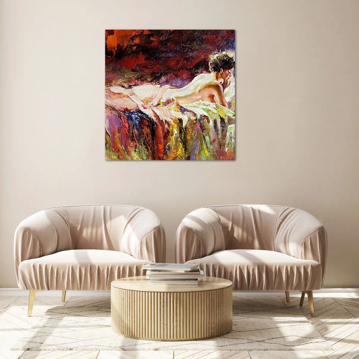 Billede på glas - Eftertænksom Venus - 70x70 cm