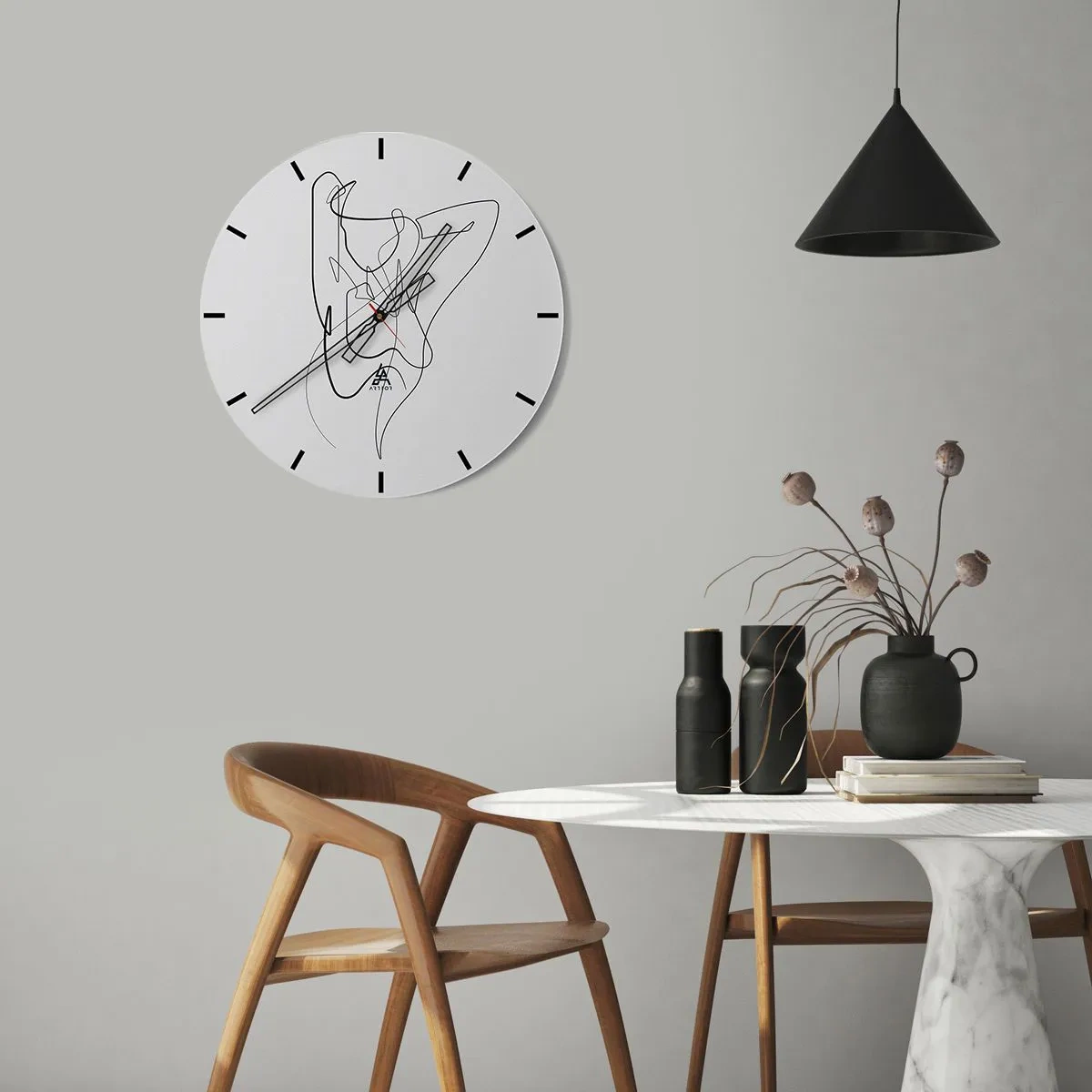 Vægur, Uret - Abstrakt kvindelig silhuet i en minimalistisk linje - 30x30cm - Virkelig, hvad er du for en person... - Moderne vægdekoration til stue, køkken og soveværelse ARTTOR