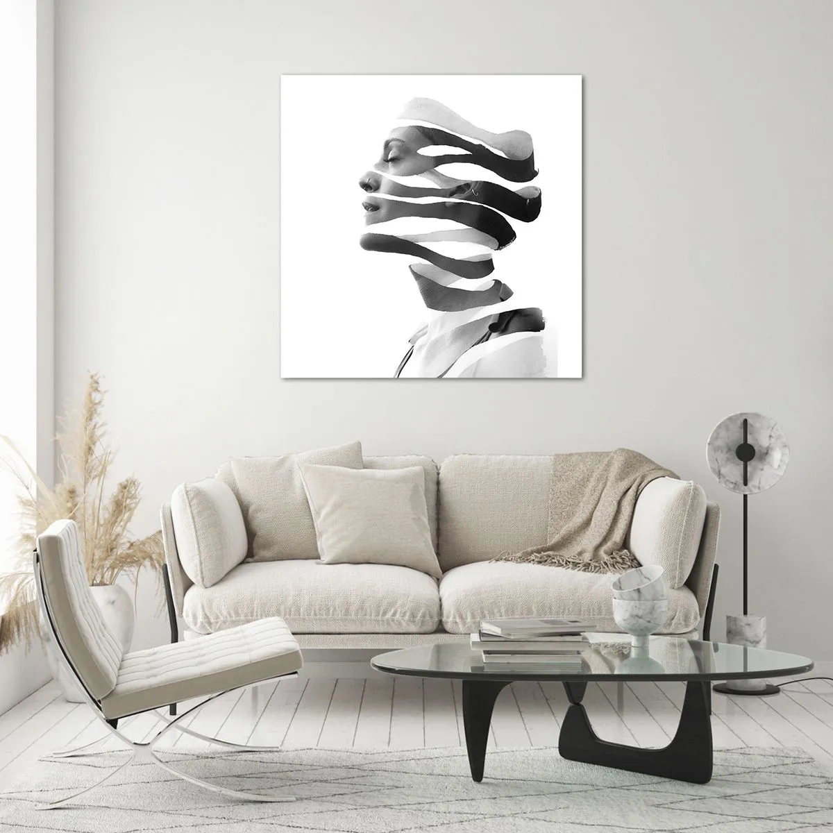 Billede på glas - Et surrealistisk portræt - 70x70 cm