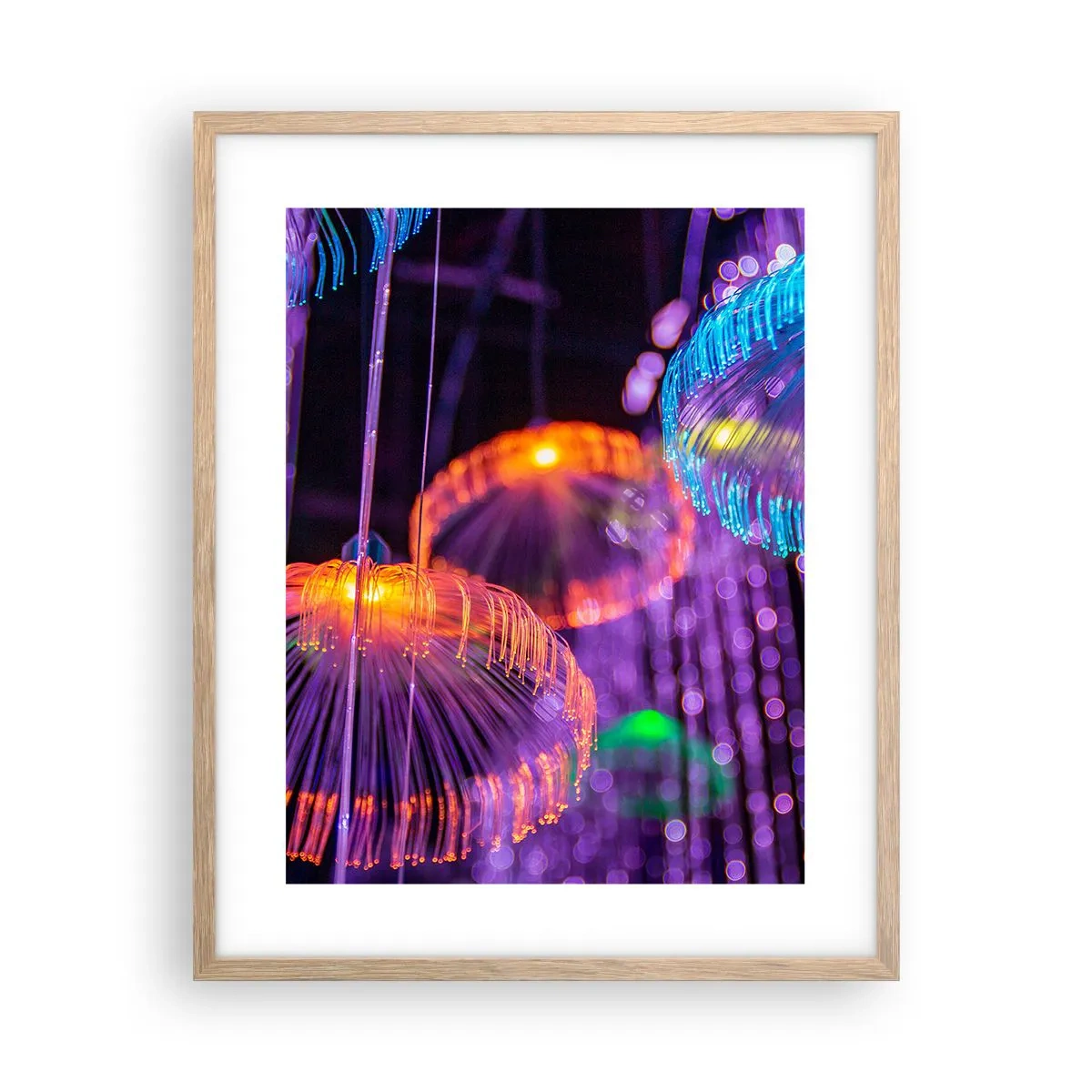 Plakat i ramme af lyst egetræ - Lysende springvand - 40x50 cm