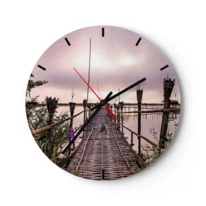 Vægur, Uret - En bambusbro, der fører ned i dybet af en rolig sø - 30x30cm - Den stille og rolige atmosfære i Asien - Moderne vægdekoration til stue, køkken og soveværelse ARTTOR