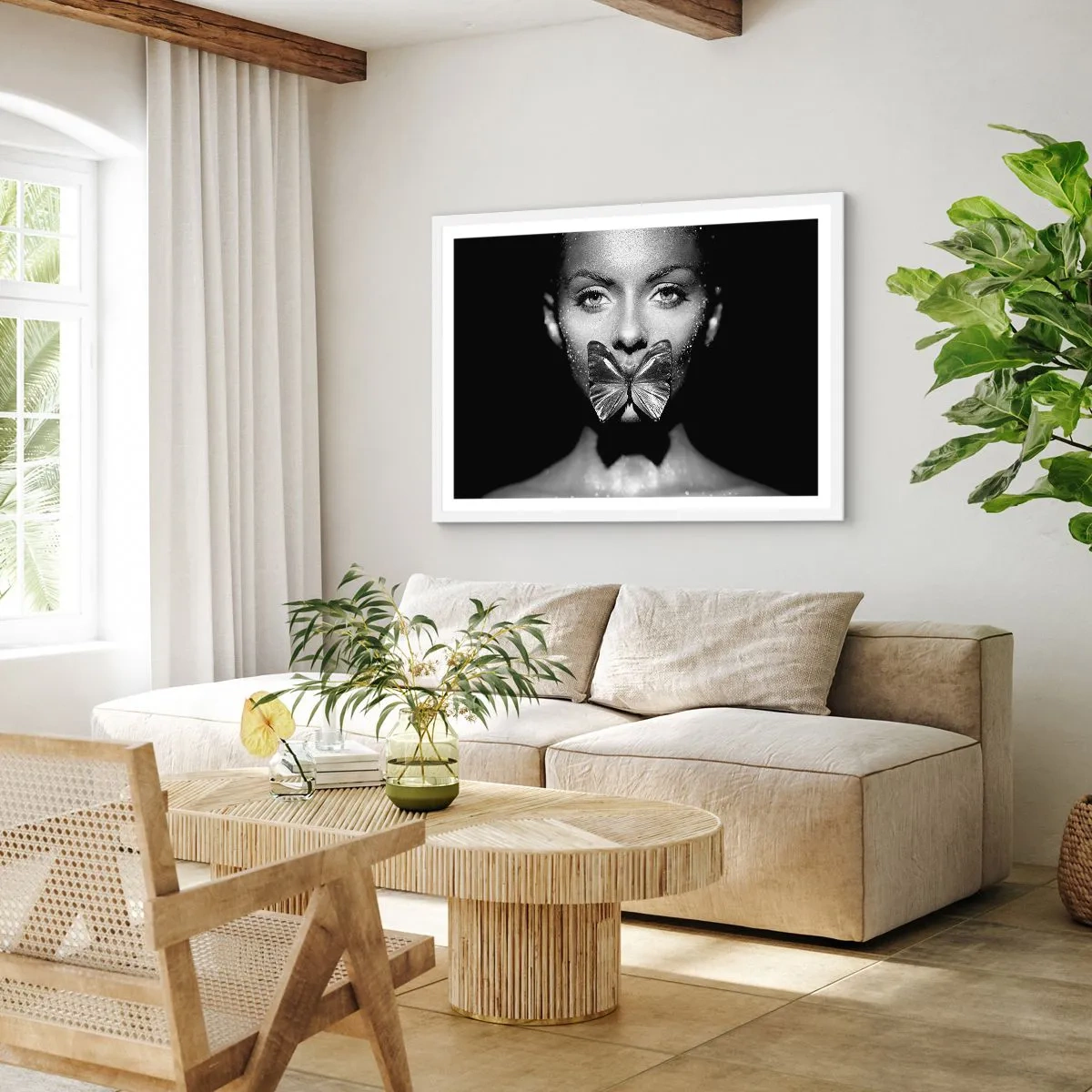 Plakat i hvid ramme - Sommerfuglekys - 100x70 cm