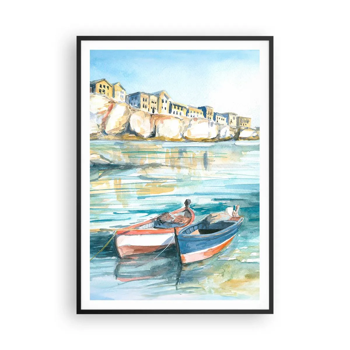 Plakat i sort ramme - Landskab i azurblå - 70x100 cm