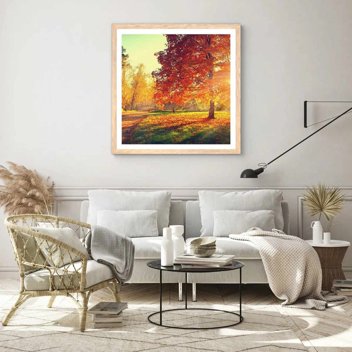 Plakat i ramme af lyst egetræ - Rød er smuk - 30x30 cm