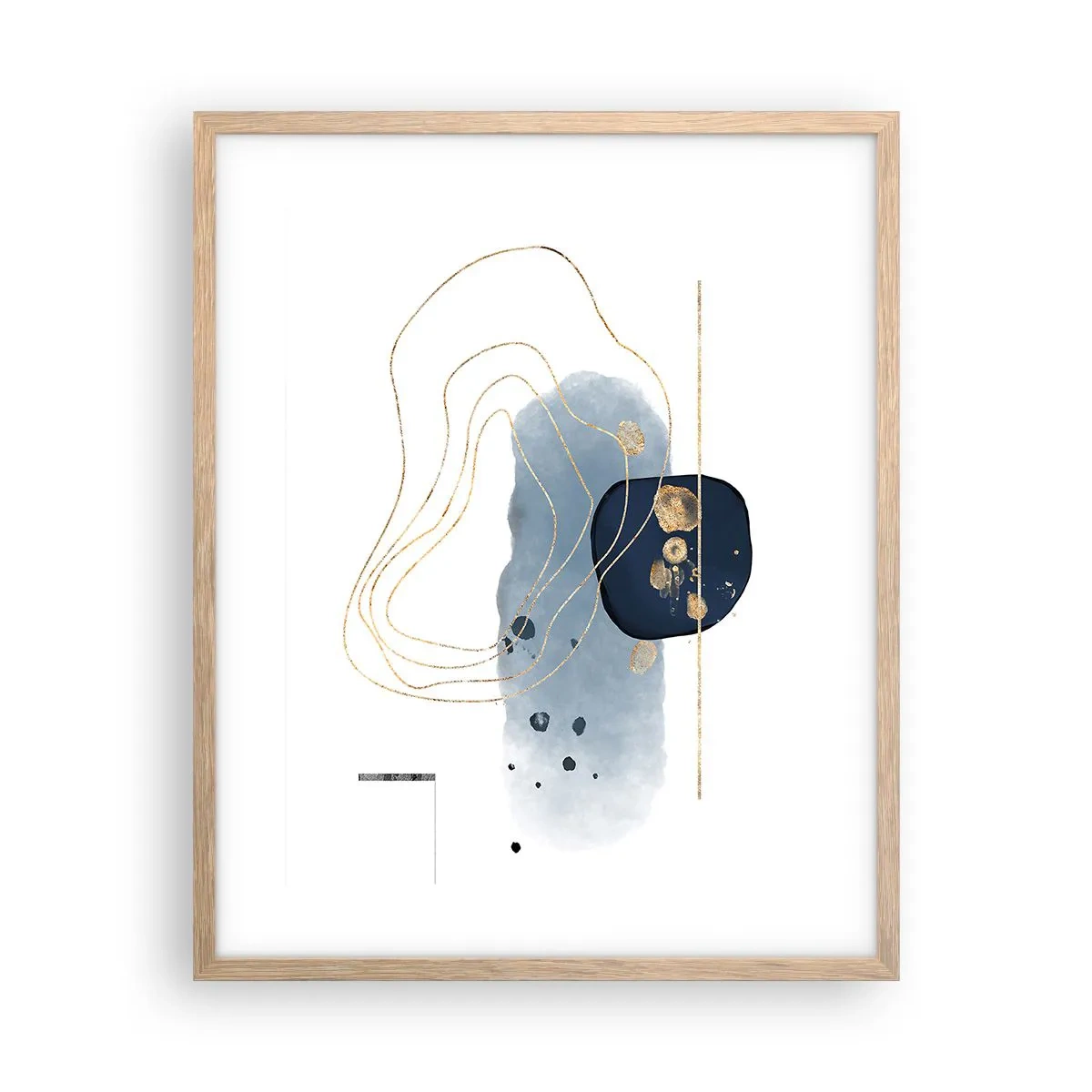 Plakat i ramme af lyst egetræ - Blå-gylden fantasi - 40x50 cm
