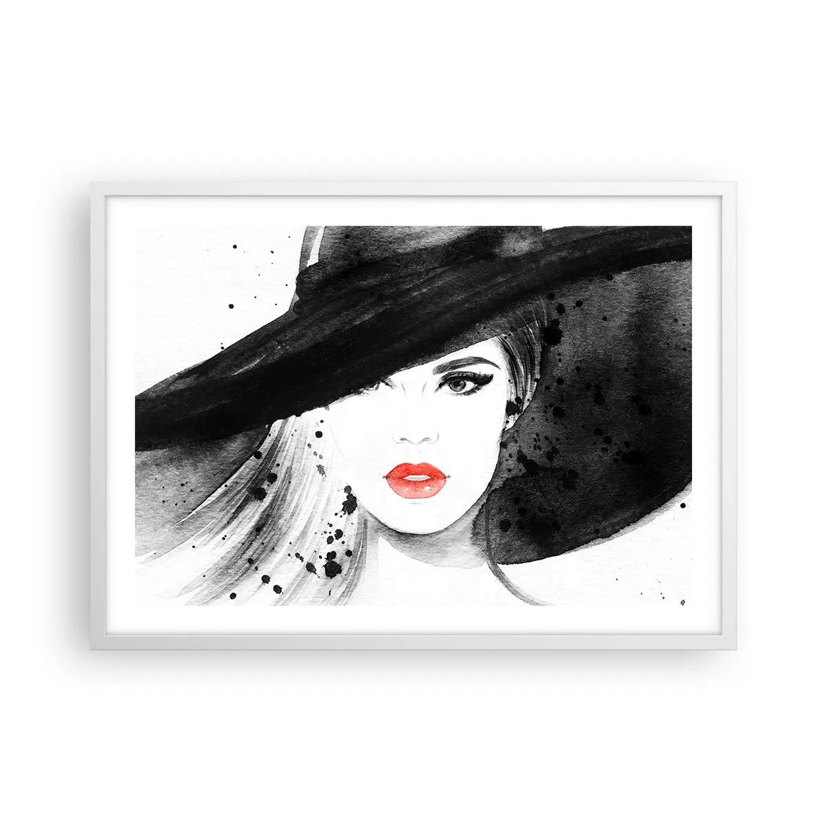 Plakat i hvid ramme - Dame i sort - 70x50 cm
