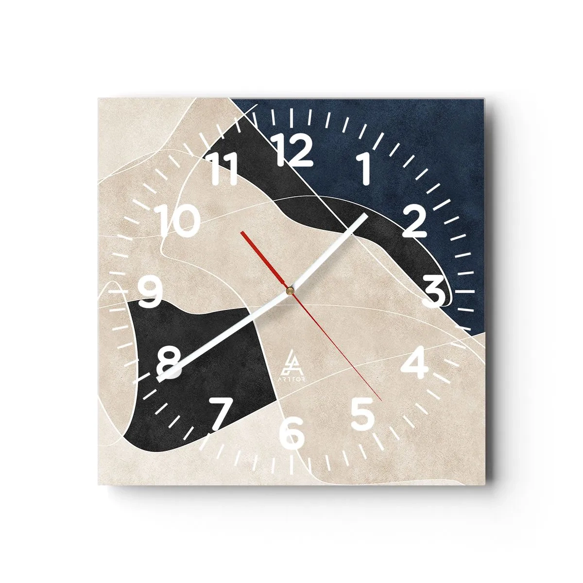 Vægur, Uret - Abstrakt komposition - kontrast af farver - 30x30 cm