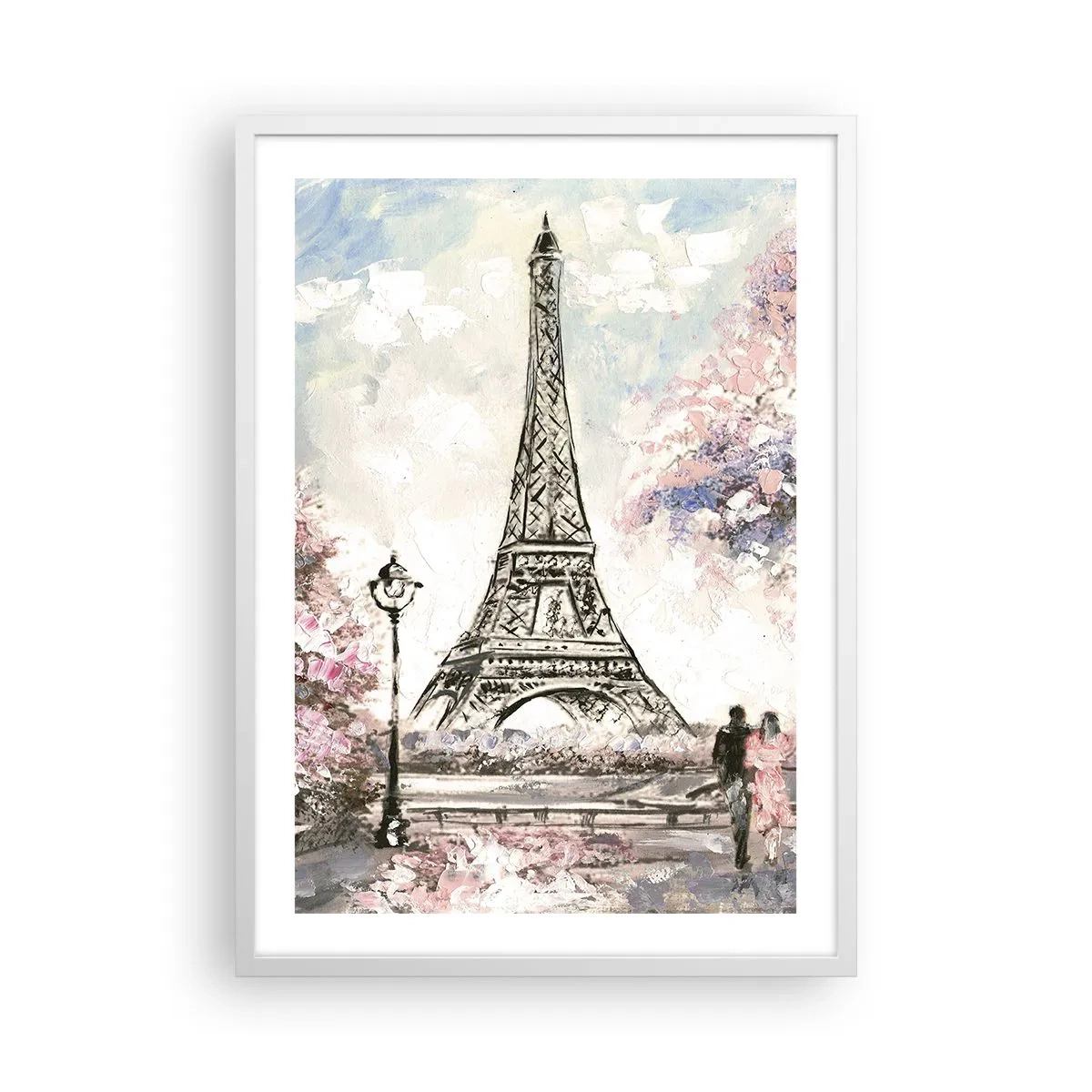 Plakat i hvid ramme - April gåtur rundt i Paris - 50x70 cm
