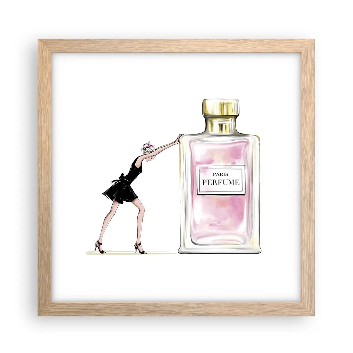 Plakat i ramme af lyst egetræ - Essensen af kvindelighed - 30x30 cm