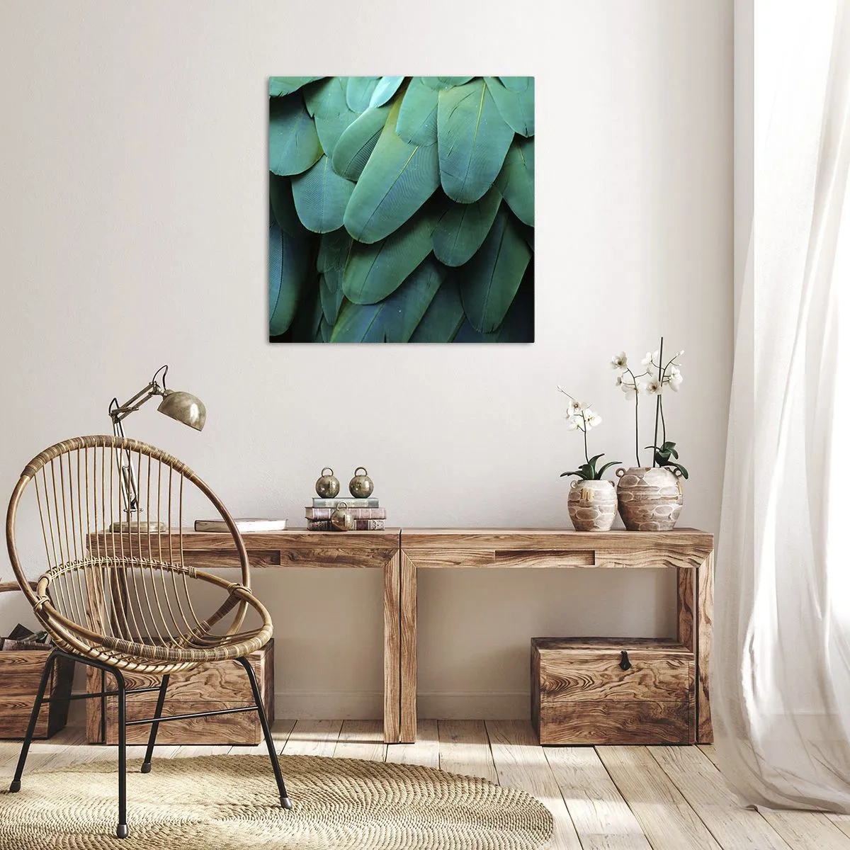 Lærredstryk - Billede på lærred - Papegøjenaturens præcision - 70x70 cm