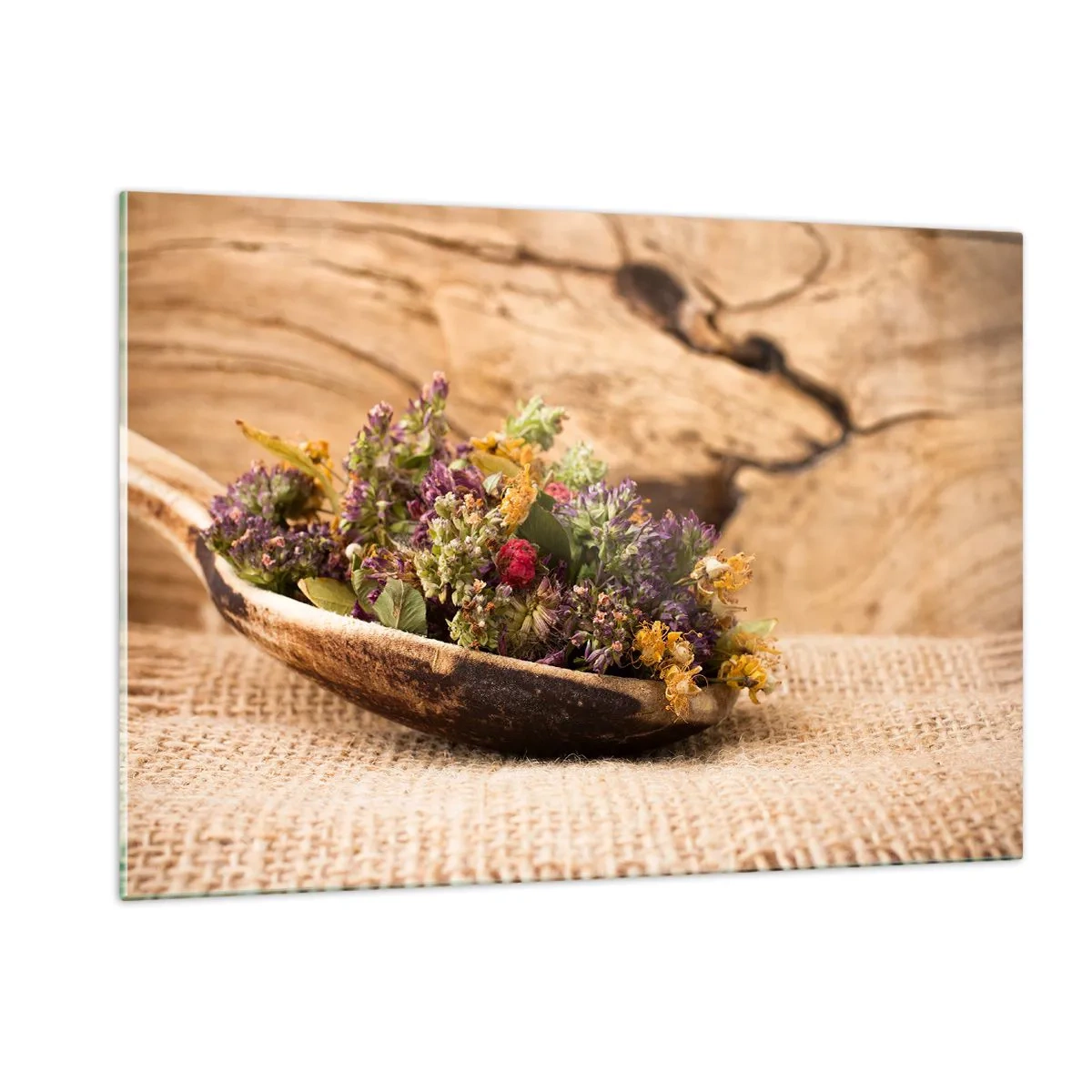 Billede på glas - Farverige blomster og velduftende urter - 120x80 cm