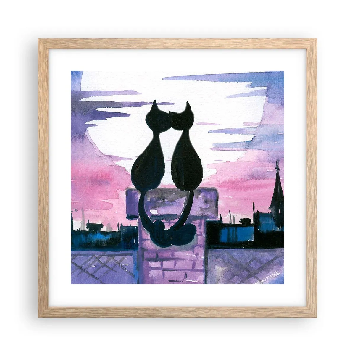 Plakat i ramme af lyst egetræ - Rendez-vous under månen - 40x40 cm