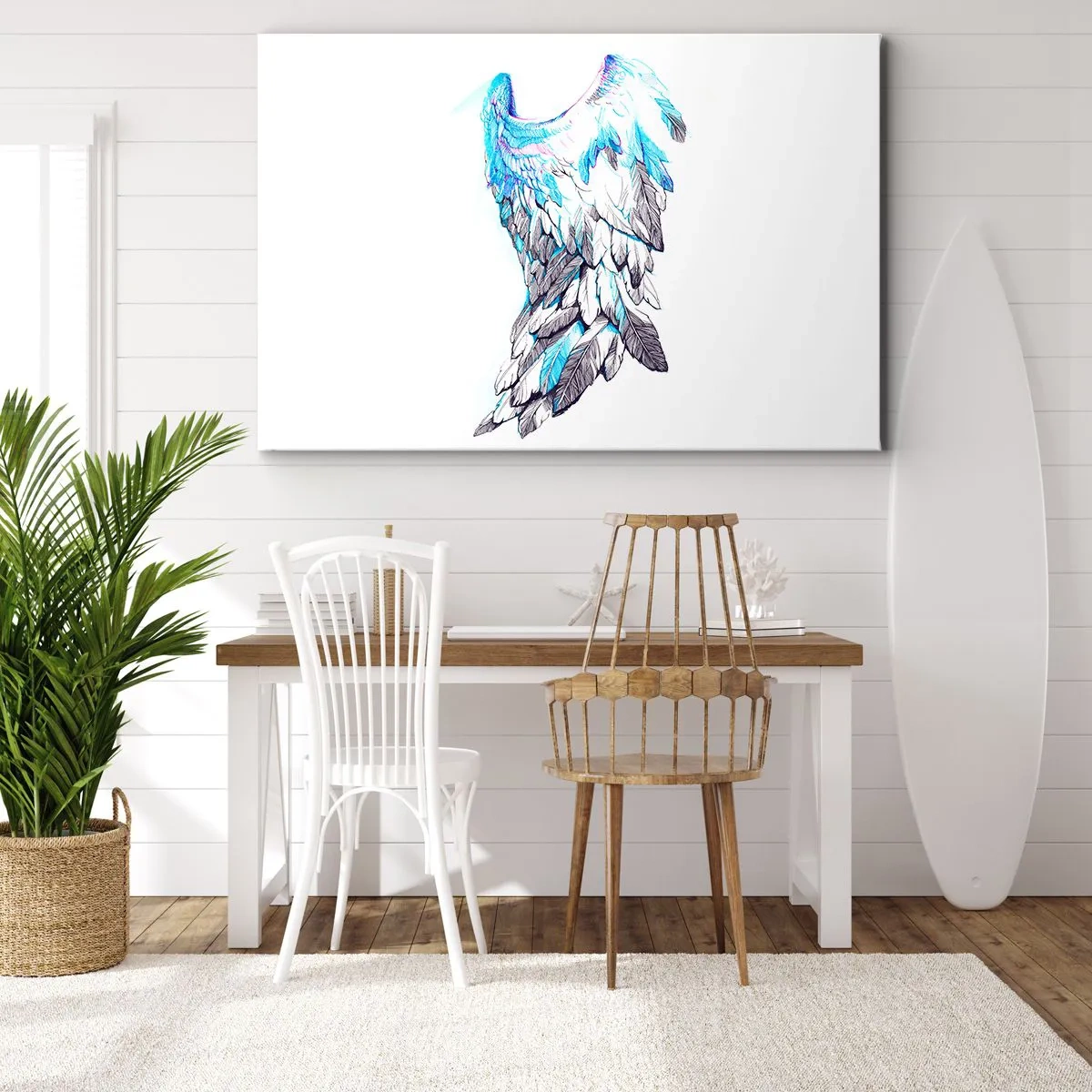 Lærredstryk - Billede på lærred - Delikate englevinger i pastelfarver - 70x50cm - Jeg har brug for vinger - Moderne vægdekoration til stue og soveværelse ARTTOR