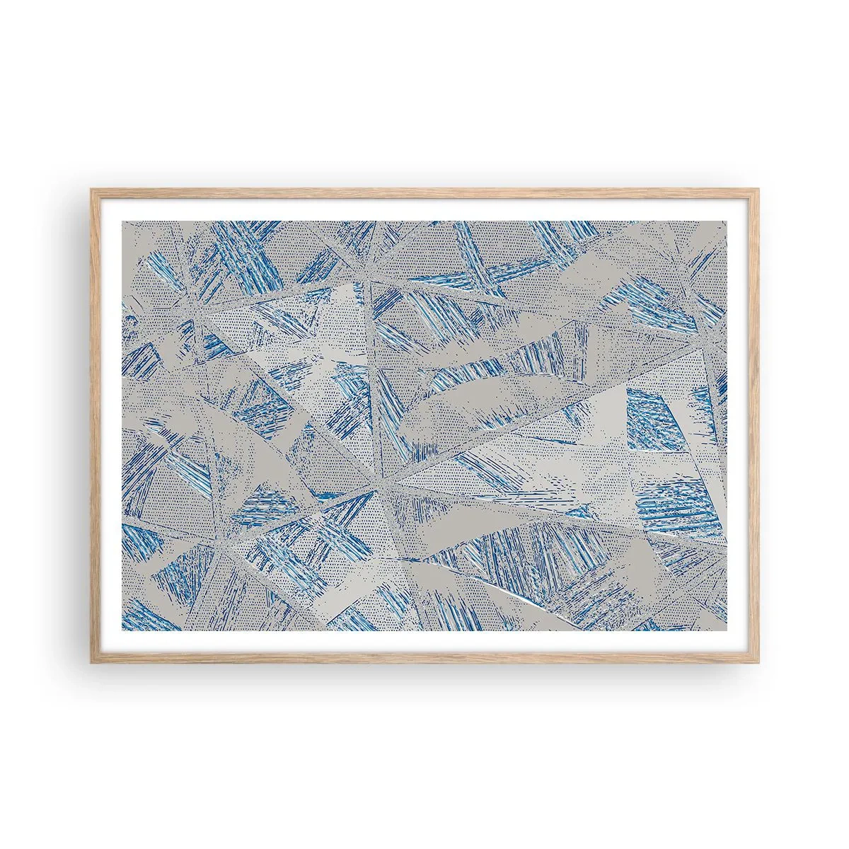 Plakat i ramme af lyst egetræ - I en gråblå labyrint - 100x70 cm