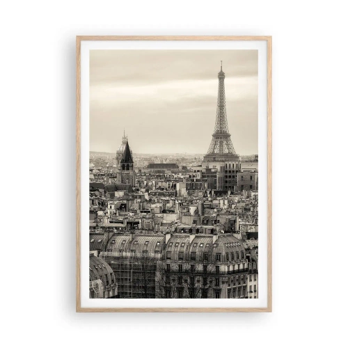 Plakat i ramme af lyst egetræ - Over Paris' hustage - 70x100 cm