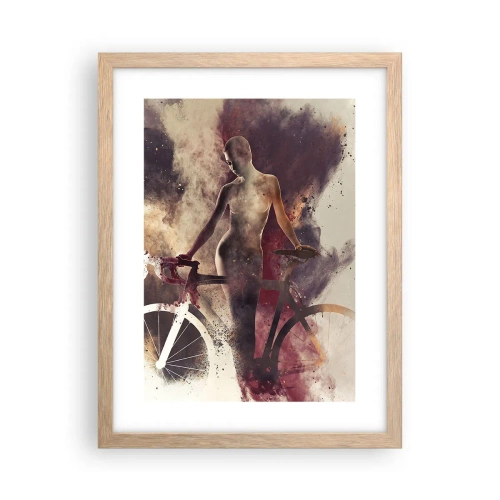 Plakat i ramme af lyst egetræ - I marmor former den cyklende sjæl - 30x40 cm