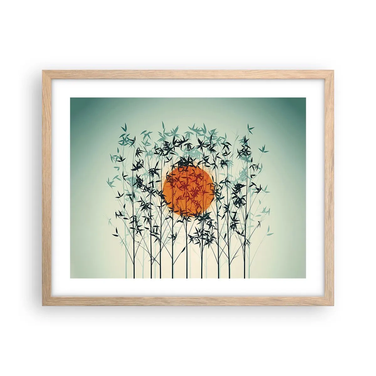 Plakat i ramme af lyst egetræ - Japansk sol - 50x40 cm