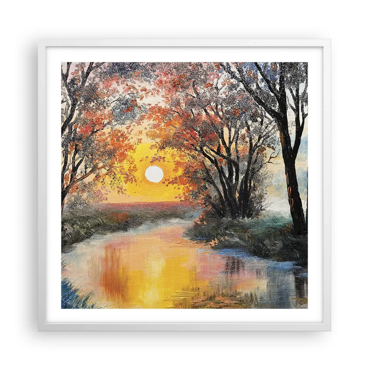 Plakat i hvid ramme - Efterårs atmosfære - 60x60 cm