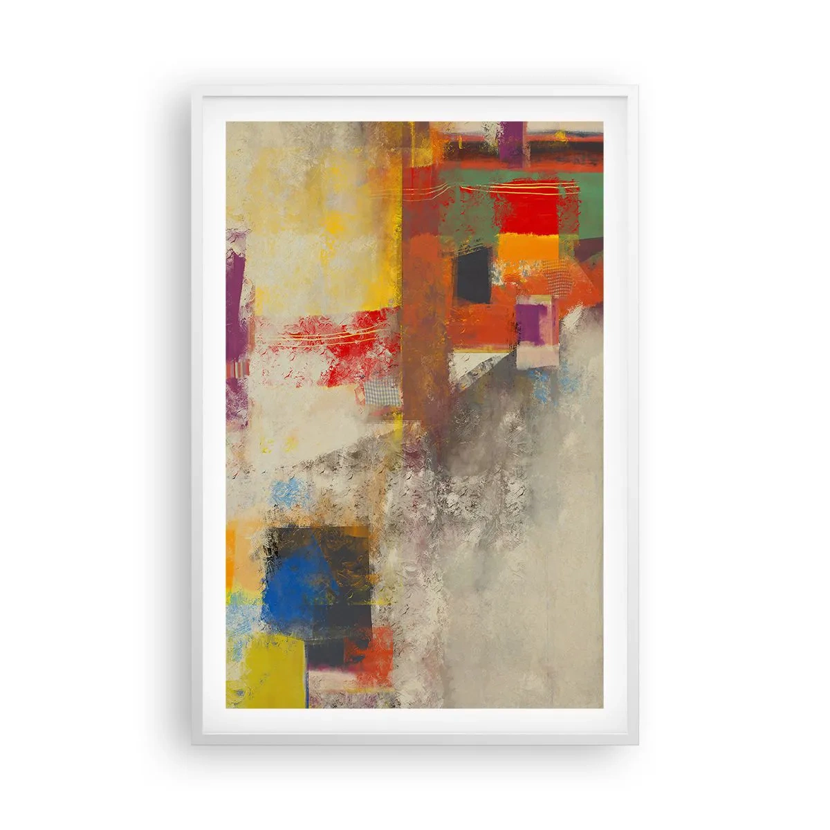 Plakat i hvid ramme - Geometri af farver - 61x91 cm
