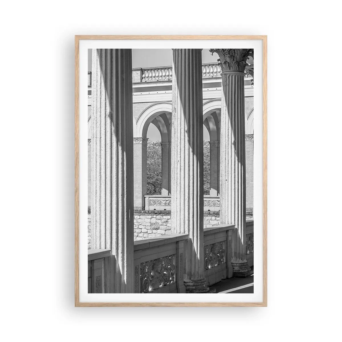 Plakat i ramme af lyst egetræ - Solrig arkade - 70x100 cm