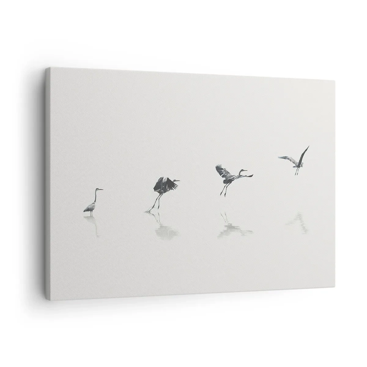 Lærredstryk - Billede på lærred - Fire fuglesilhuetter spejlet i det rolige vand - 70x50cm - Fire enkle trin - Moderne vægdekoration til stue og soveværelse ARTTOR