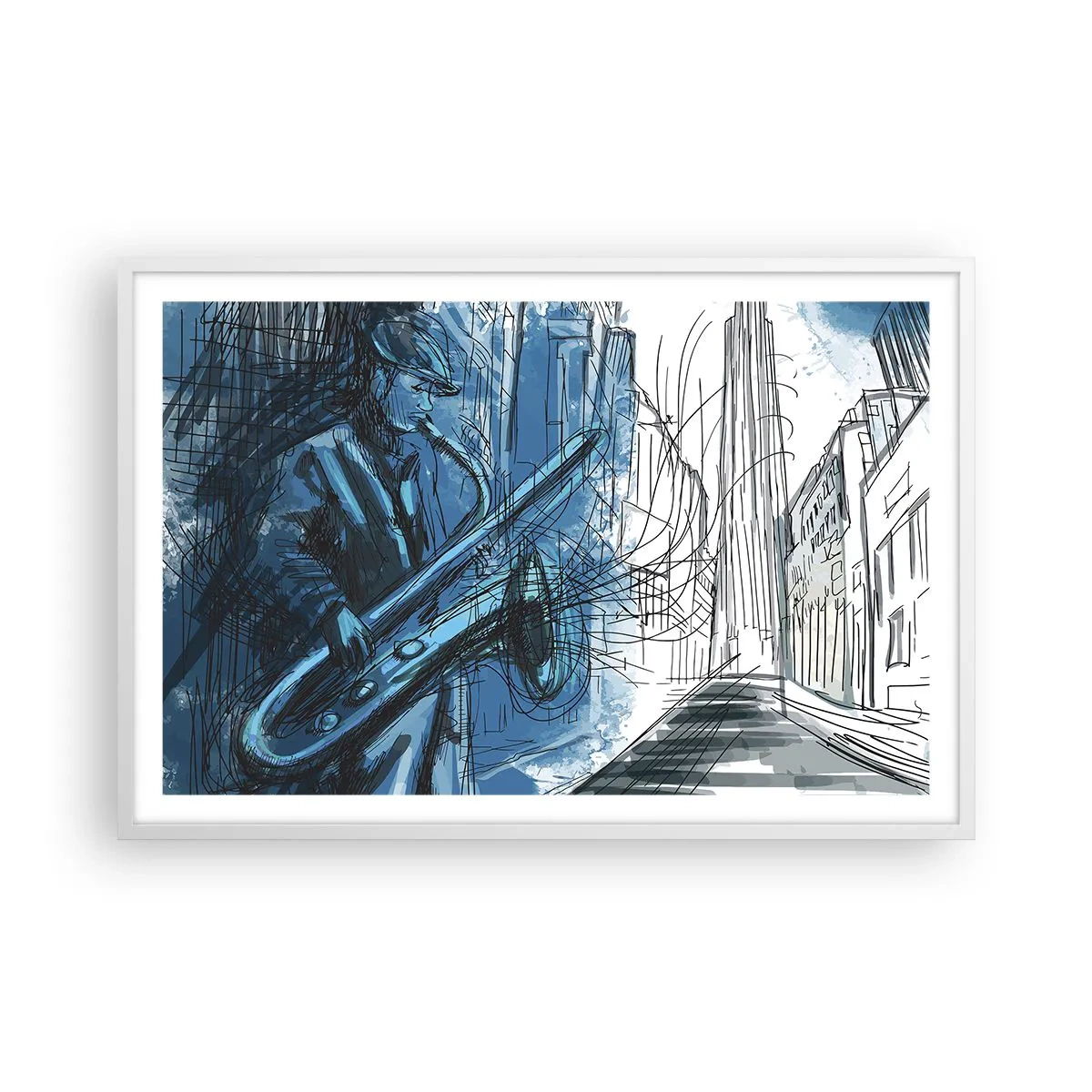 Plakat i hvid ramme - Byens rapsodi - 91x61 cm