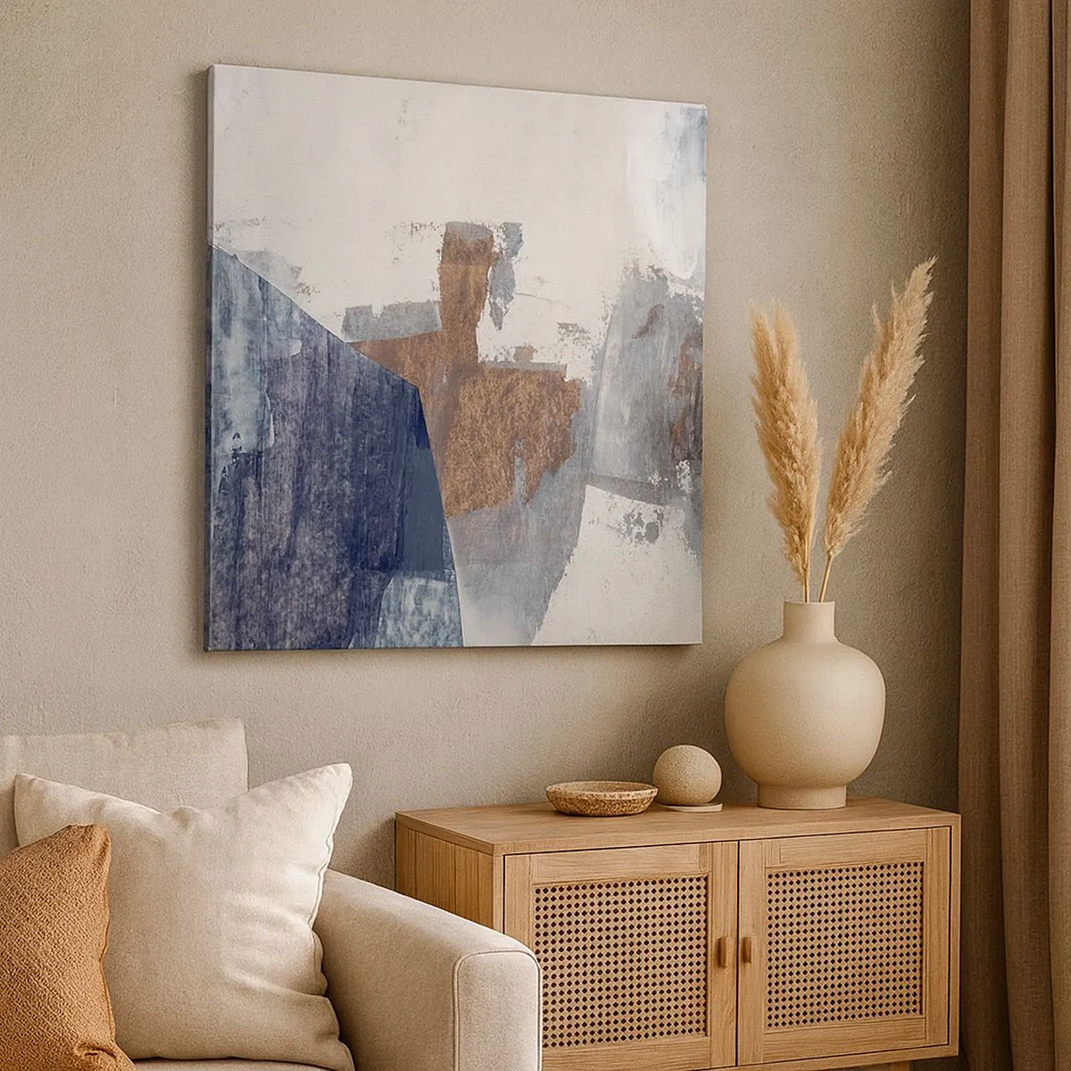 Lærredstryk - Billede på lærred - Blåbrune former - 30x30 cm