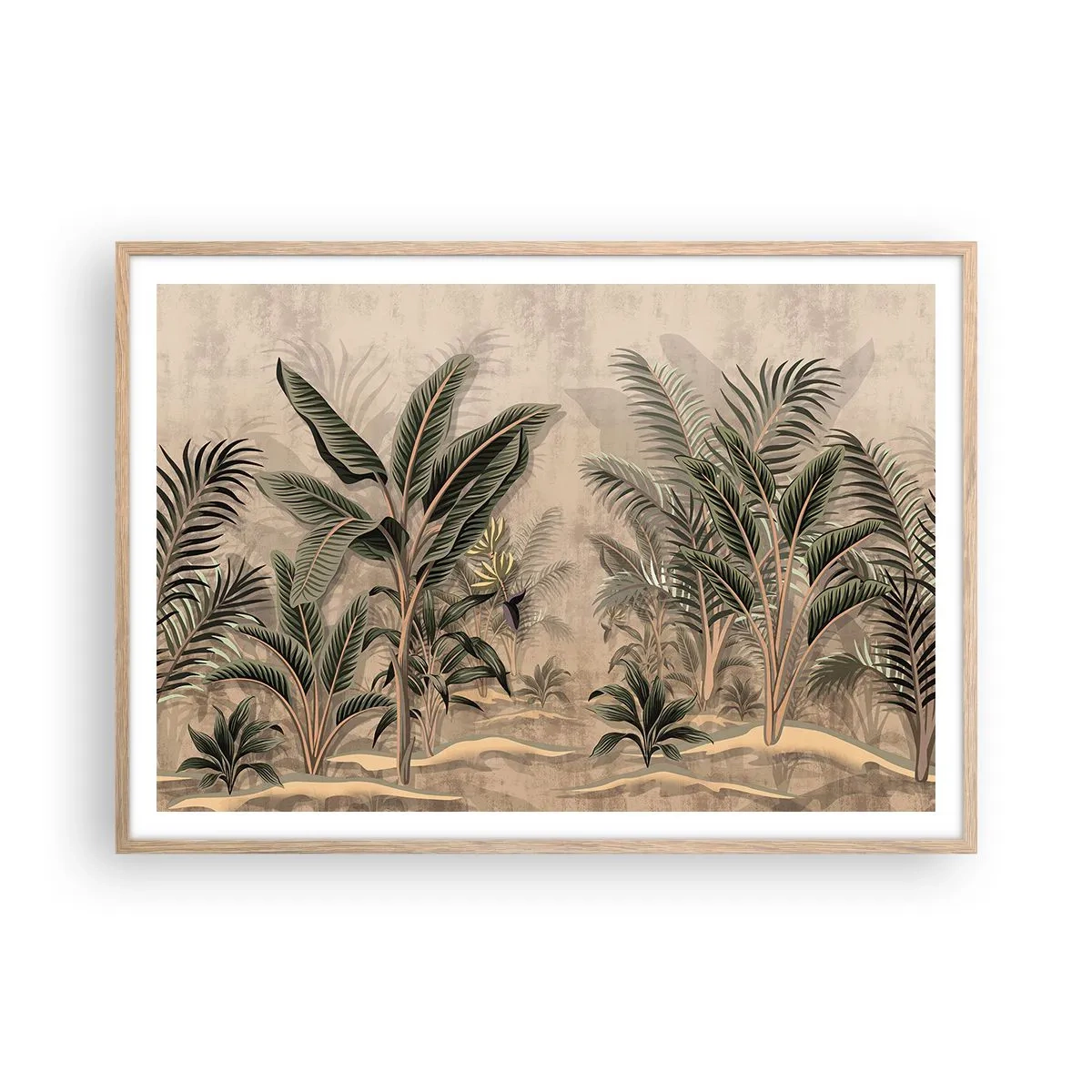 Plakat i ramme af lyst egetræ - Gravering i kolonistil - 100x70 cm