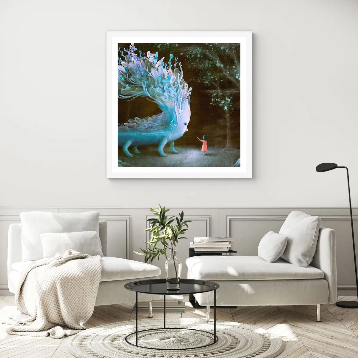 Plakat i hvid ramme - Et fantastisk møde - 30x30 cm