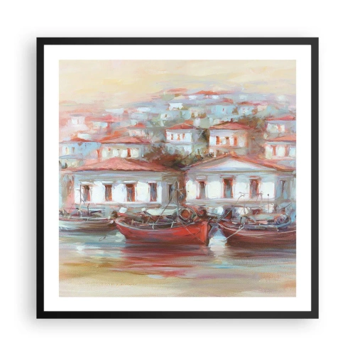 Plakat i sort ramme - Lykkelig by - 60x60 cm