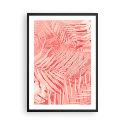 Plakat i sort ramme - Lyserød bregne og palmeblade på en pastelfarvet baggrund - 50x70cm - Lyserødt koncept - Moderne vægdekoration til stue og soveværelse ARTTOR