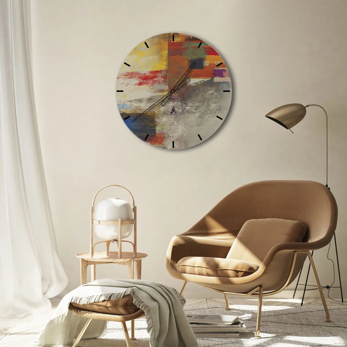 Vægur, Uret - Geometri af farver - 30x30 cm