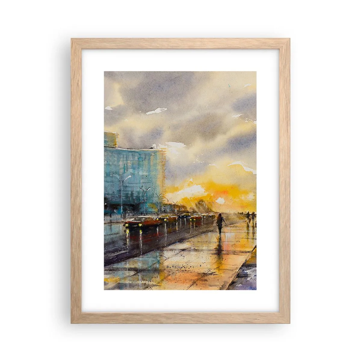 Plakat i ramme af lyst egetræ - Livet på kysten - 30x40 cm