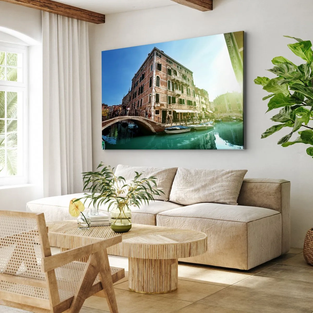 Lærredstryk - Billede på lærred - Venedigbroen og -kanalen med historisk arkitektur - 70x50cm - Venedig - Amore Mio - Moderne vægdekoration til stue og soveværelse ARTTOR