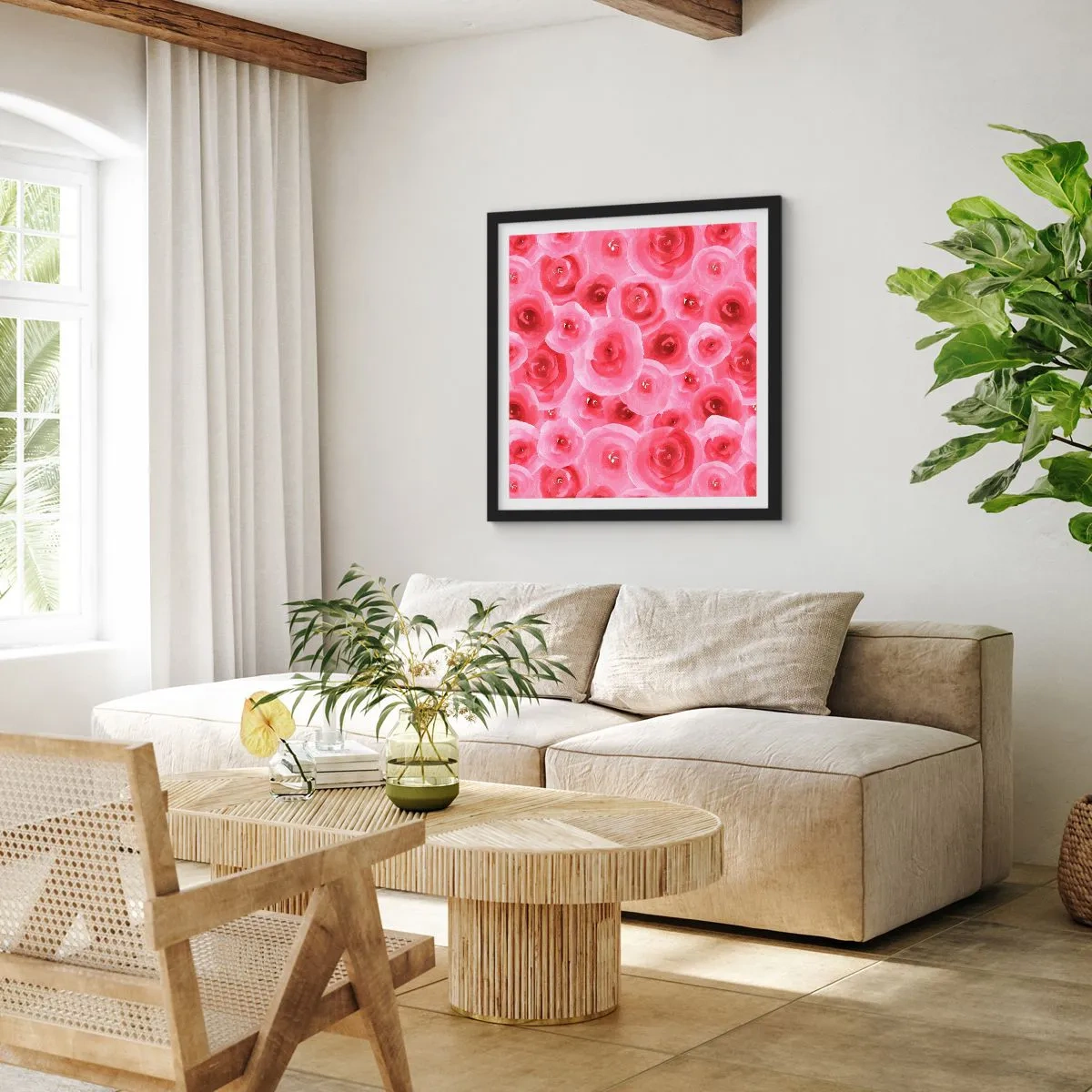 Plakat i sort ramme - Roser under og over - 30x30 cm