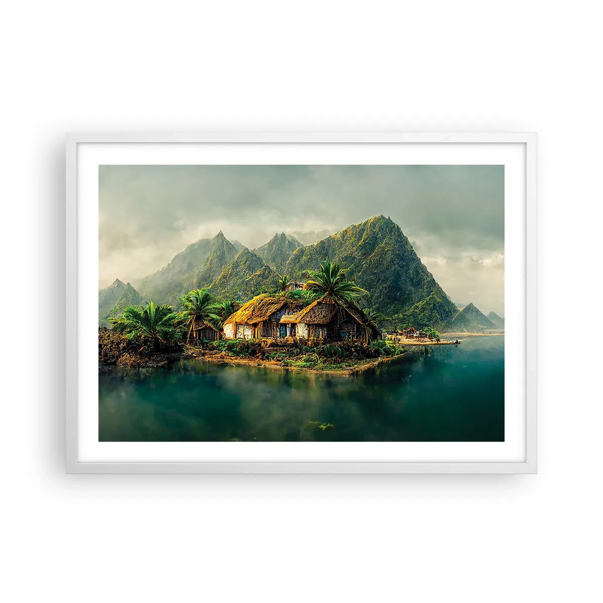 Plakat i hvid ramme - Tropisk paradis - 70x50 cm