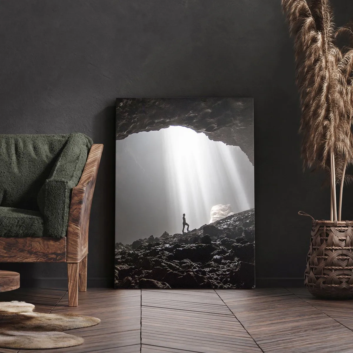 Lærredstryk - Billede på lærred - Lysende grotte - 45x80 cm